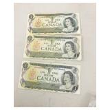 3 x  1973  canada dollar bills