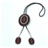 ZUNI OLD PAWN DEEP WATER RED CORAL BOLO
