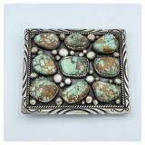STERLING  TURQUOISE OLD PAWN BUCKLE SIGNED UNUZ