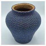 NICE LARGE BLUE/BLACK BEADED BASKET
