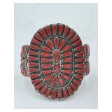 DEEP WATER RED CORAL ZUNI CUFF BRACELET