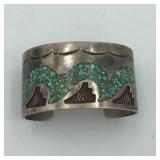 STERLING W/ INLAID TURQUOISE CUFF BRACELET