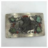 OLD PAWN BELT BUCKLE TURQUOISE CORAL