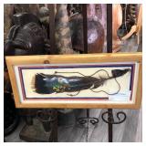 HAND PAINTED TURKEY FEATHER FRAMED - 22"x10"