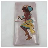 2 NATIVE AMERICAN TILES DANCING INDIAN