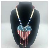 BEADED HEART NECKLACE w/ CROSS & AMERICAN FLAG