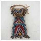 CHOCTAW BEADED HANDMADE BAG WITH TIN CONES 9"