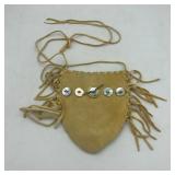 DEERSKIN BAG w/ 5 ABALONE BUTTONS & JADE BEADS