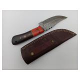 Orange Damascus Steel Hunting Knife