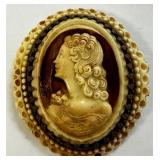 2ï¿½ Antique Celluloid Layered Cameo Pin