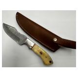 8ï¿½ Damascus Steel Blade Hunting Knife With Sheath