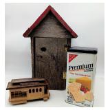 Wooden Birdhouse, Nabisco Tin, Trolley