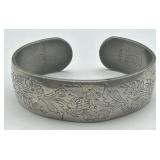 Womenï¿½s Pewter Cuff Bracelet Marked Chrysanthemum
