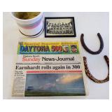 Daytona 500 Newspaper, Flower Pot, Horseshoes