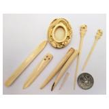 Miniature Ivory Frame, Ivory Toothpicks, etc.