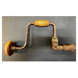 Antique Wood Handled Manual Hand Drill Tool
