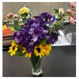 Glass Flower Vase & Artificial Flowers