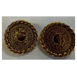 St. John Gold Ear Clips With Rope Border