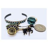 Vintage Turquoise Bracelet, German Pin & Ring