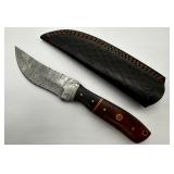 9ï¿½ Damascus Steel Blade Hunting Knife with Sheath