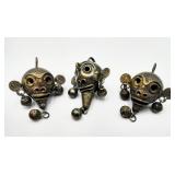 3 Mixtec Silver Post-Conquest Monkey Head Bells