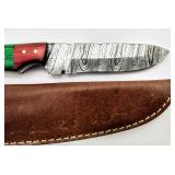 Red / Orange Damascus Steel Hunting Knife