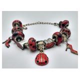 Red Sterling Silver Charm Bracelet