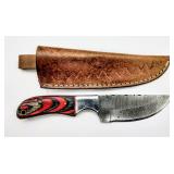Dark Red & Black Damascus Steel Hunting Knife