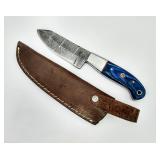 Nice Blue Handled Damascus Steel Knife