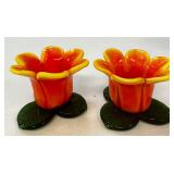 2 Vintage Flower Candle Holders