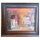 Framed Cityscape Painting. Signed