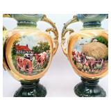 Country Farm Scene Antique Vases