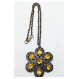 Vintage Yellow Glass Flower Necklace