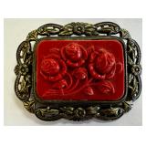 2ï¿½ Antique Square Pin With Celluloid Floral Set