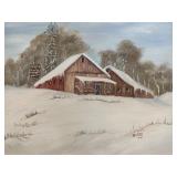 Winter Scene Artwork Signed Marge 2000