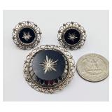 Sterling Silver Mexican Pin & Earrings