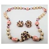 Beautiful Vintage Pink * White Jewelry Set