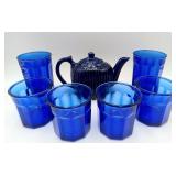 Cobalt Pitcher * French Glass Set