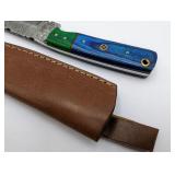Blue/Green Damascus Steel Hunting Knife