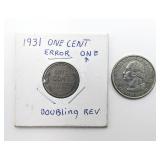 Rare 1931 One Cent Error Coin