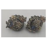 Fancy Handwoven Ear Clips With Pearl & Rhinestones