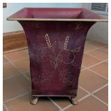 Decorative Footed Red Metal Wastebasket