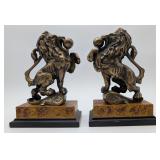 Excellent Bronze Lion Bookends 9 1/2"