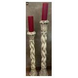 2 White Column-Style Candle Holders 35.75"/41.75"