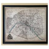 Vintage Framed City Plan of Paris 40" x 34"