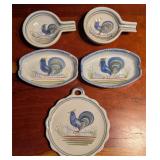 5 Antique Henriot Quimper Ashtrays & Plate