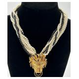 10-Strand Necklace w/ Lion Head Pendant