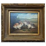 Original Oil on Canvas Painting of Rabbits