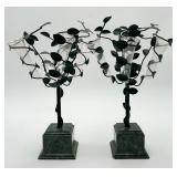 2 Tole Topiary Tree Eperge Vases w/ Marble Bases