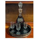 Tray w/Sherry Decanter & 3 Cordial Glasses